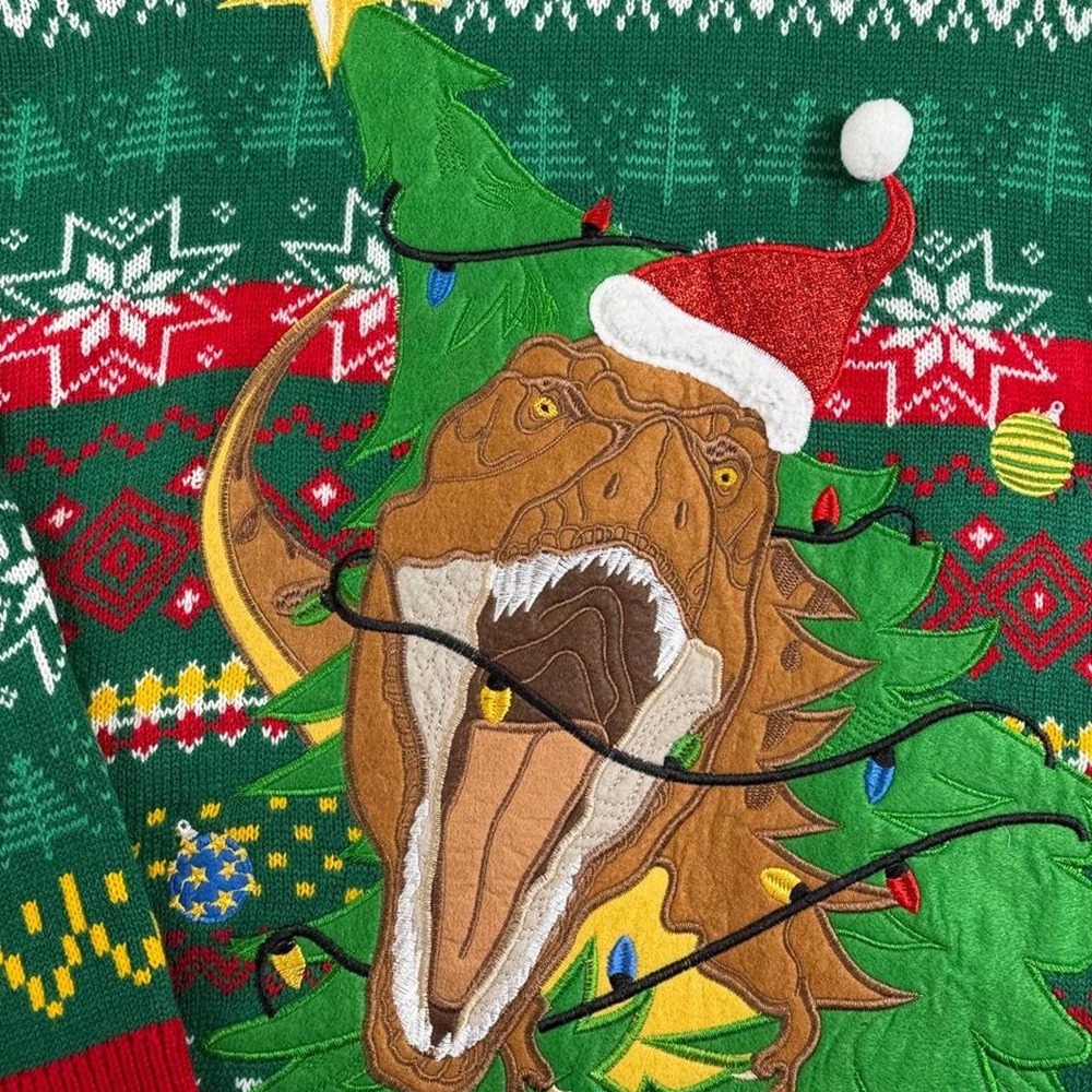 [XL] Excellent Green Holiday Time T-Rex Ugly Christmas Sweater HT40415 Mens